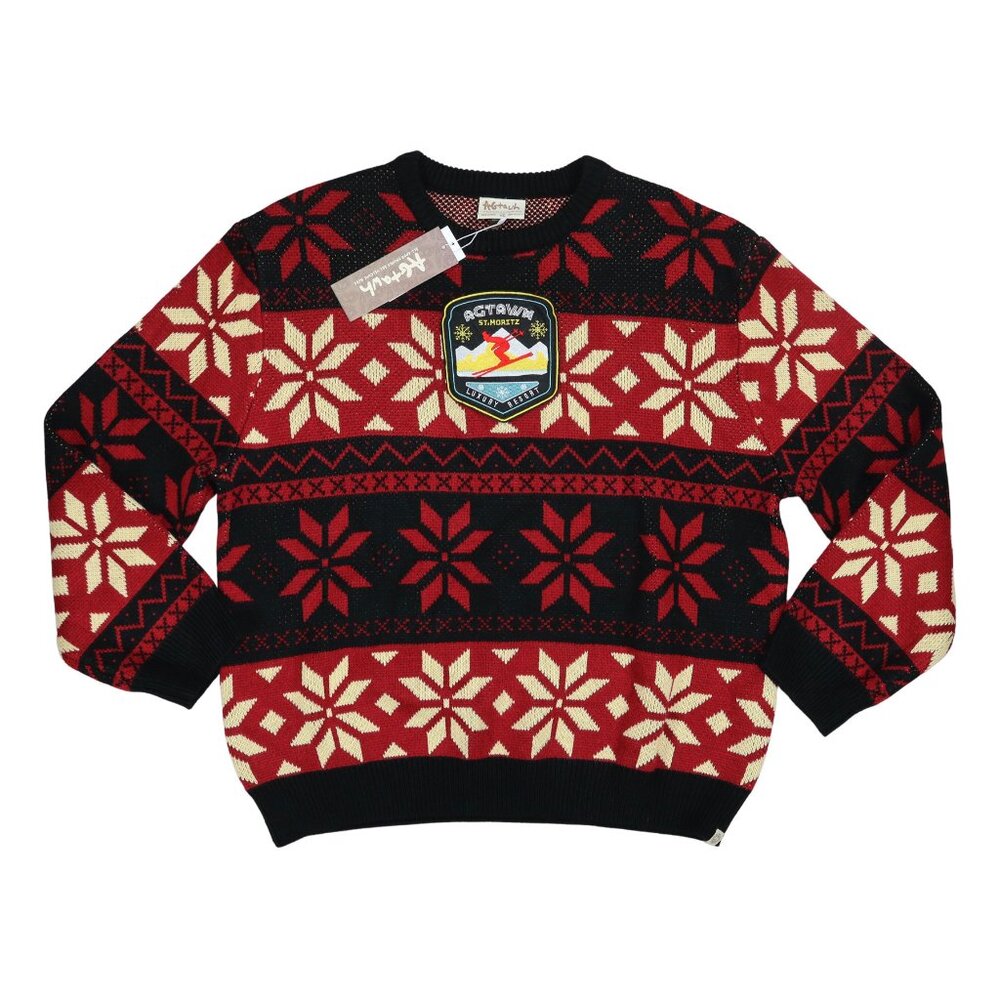Agtawh St Moritz Skiing Nordic Style Crew Neck Pullover Men's Sweater NWT Red